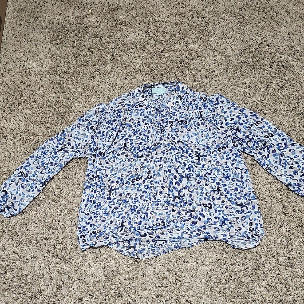 Veronica M Blue and White Patterned Blouse
